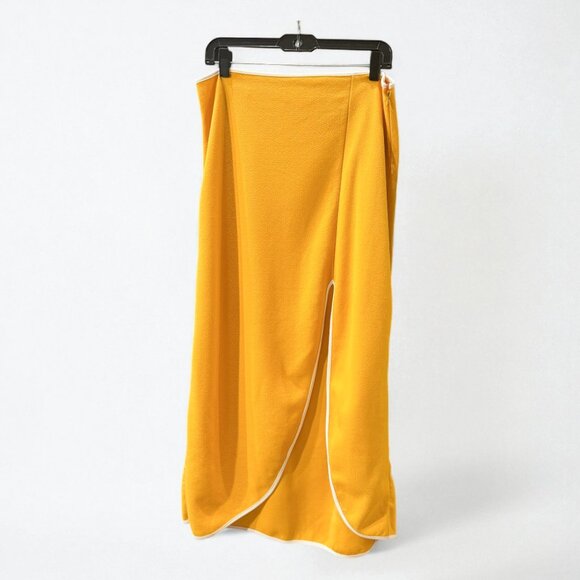 Anthropologie Maeve Yellow Midi Skirt High Slit White Trim Women's Size Large - Picture 4 of 8